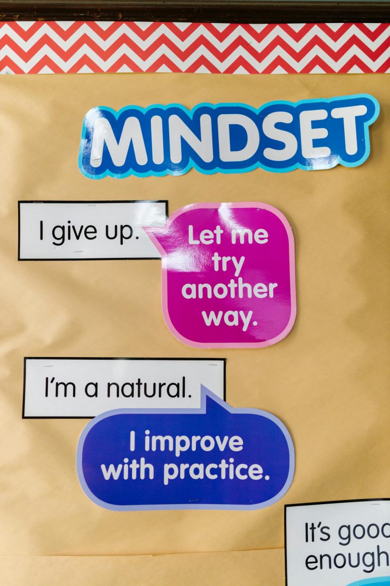 Inspiring poster with motivational mindset quotes for educational settings.